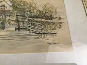 Buy Octave DeConinck - Gezicht op huis/boerderij, te bereiken met houten bruggetje? Bid from 40!