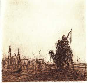 Simon Koene - Kameelruiter bij oosterse stad (6) verkocht voor € 15!