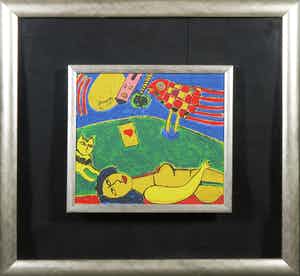 Corneille - Terragravure, Eternal Song of Summer III - Ingelijst verkocht voor € 200!