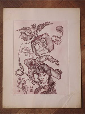 Ab Steenvoorden - Vrouw met vreemde ruimtewezens - Ets kopen? Bied vanaf 1!