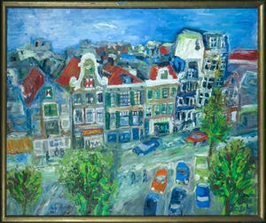 Ron van den Bosch - Olieverf op doek, Zonder titel (stadsbeeld) - Ingelijst (Groot) kopen? Bied vanaf 1!