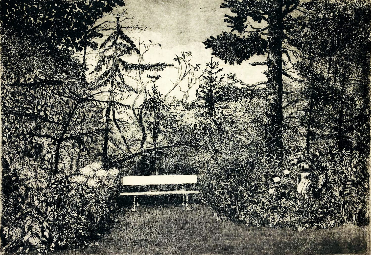 Jan A. Verbruggen - zonder titel (bankje in het park) verkocht voor € 45!