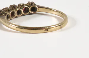 14 kt. geelgouden rijring bezet met diamanten en robijn kopen? Bied vanaf 150!