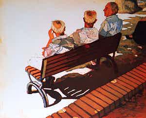 Marcel Schellekens - Mannen op een bankje, aquatint ets verkocht voor € 95!