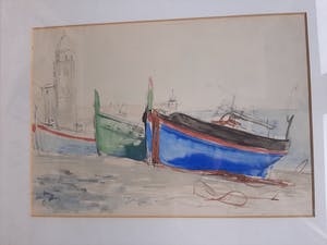 Frans Hollaardt - Aquarel bootjes aan franse kust kopen? Bied vanaf 75!
