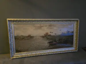 Cornelis Waterman - Water landschap man in boot en opvliegende ganzen kaufen? Bieten Sie von 90!