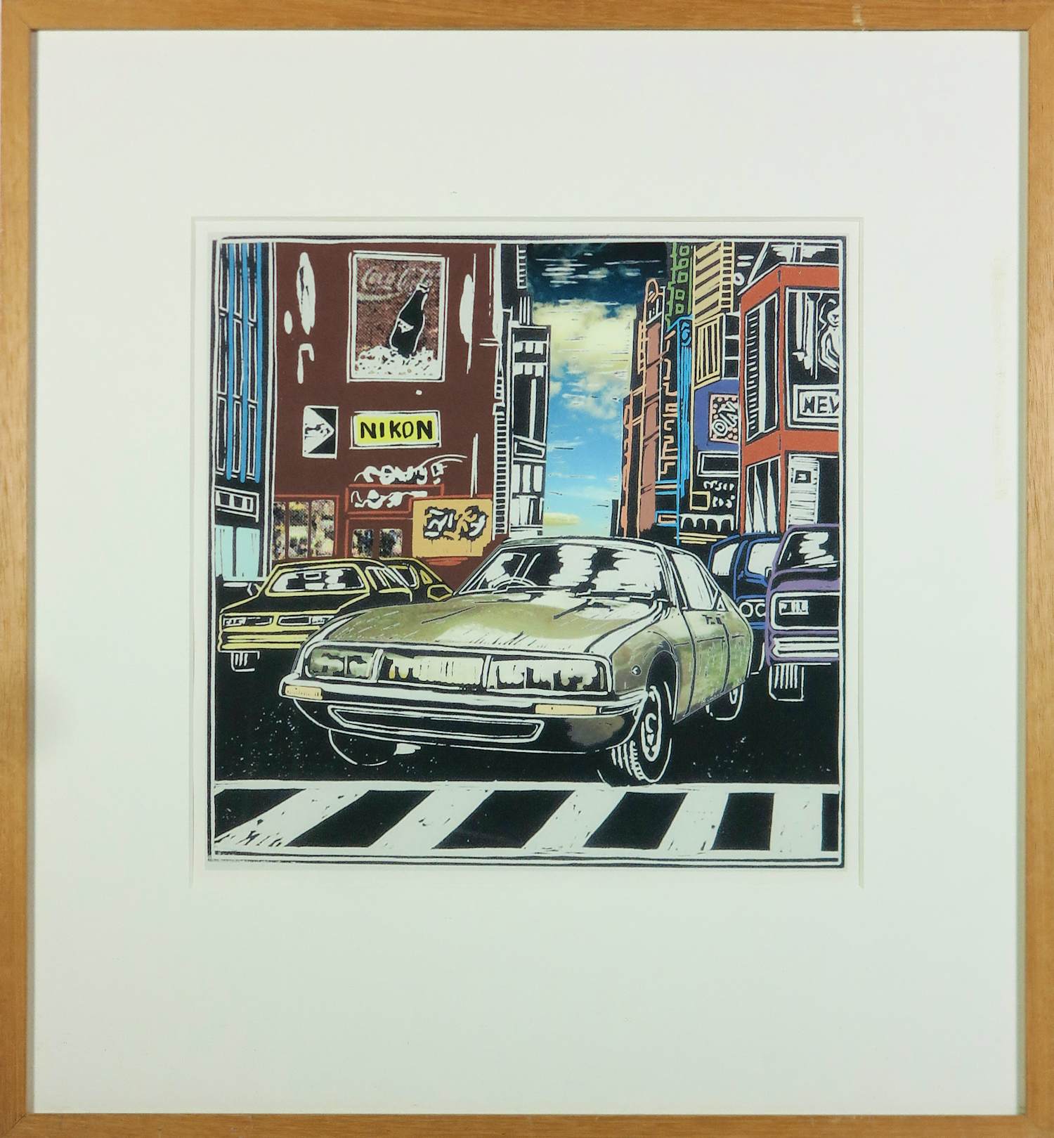 Peter Breevoort - Linosnede op papier, Citroën SM - Ingelijst kopen? Bied vanaf 35!