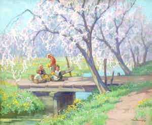 Willem Frederik Noordijk - 2058 - spel onder de bloesemboom verkocht voor € 950!