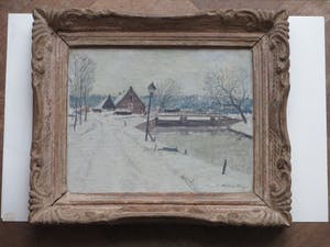Willem Witjens - Wintergezicht bij de sluis - Olieverf / Marouflé kopen? Bied vanaf 200!