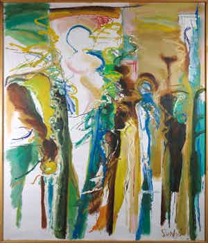 Han Sterk - Olieverf op paneel, Z.T. Compositie met figuren - Ingelijst (Zeer groot) verkocht voor € 1!