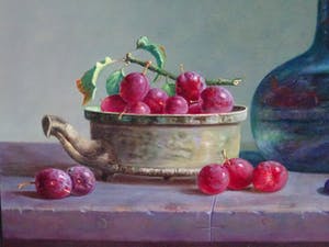 Hans Habraken - Stilleven druiven, pruimen, en een fles. kopen? Bied vanaf 795!