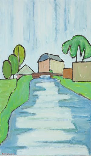 Paul Overhaus - Olieverf op doek, Hoog water - Ingelijst kopen? Bied vanaf 80!