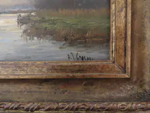 Frits Goosen - Schilderij water landschap met visser in bootje kopen? Bied vanaf 350!