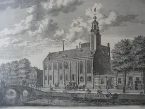 Abraham Delfos - 2 Gravure van Leiden, Academie en zicht op 's Graavensteen en gevangenhuis kopen? Bied vanaf 25!
