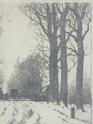 Hendrikus Roodenburg - Winter 1913, tol bij Wijkerbrug, Voorburg - Ets kopen? Bied vanaf 60!
