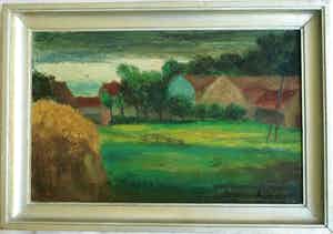 Andre van der Vossen - Ingelijst olieverf op doek , Boerenlandschap – ca. 1940 verkocht voor € 1!