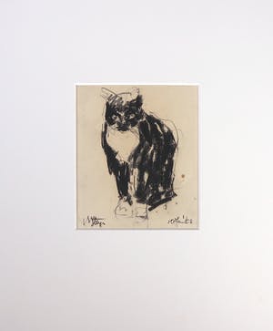 Wim Steijn - Houtskooltekening, Poes kopen? Bied vanaf 35!