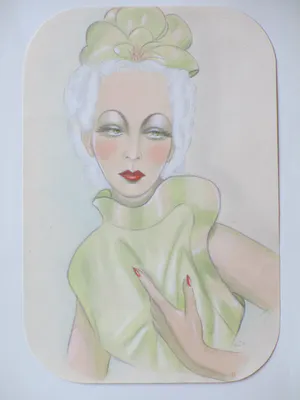 Niet of onleesbaar gesigneerd - Twee dames in Art-Deco stijl - Kleurtekeningen kopen? Bied vanaf 1!