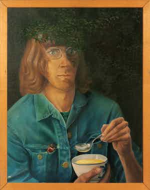 H. J. van den Berg - Olieverf op doek, Zelfportret met vla - Ingelijst verkocht voor € 50!