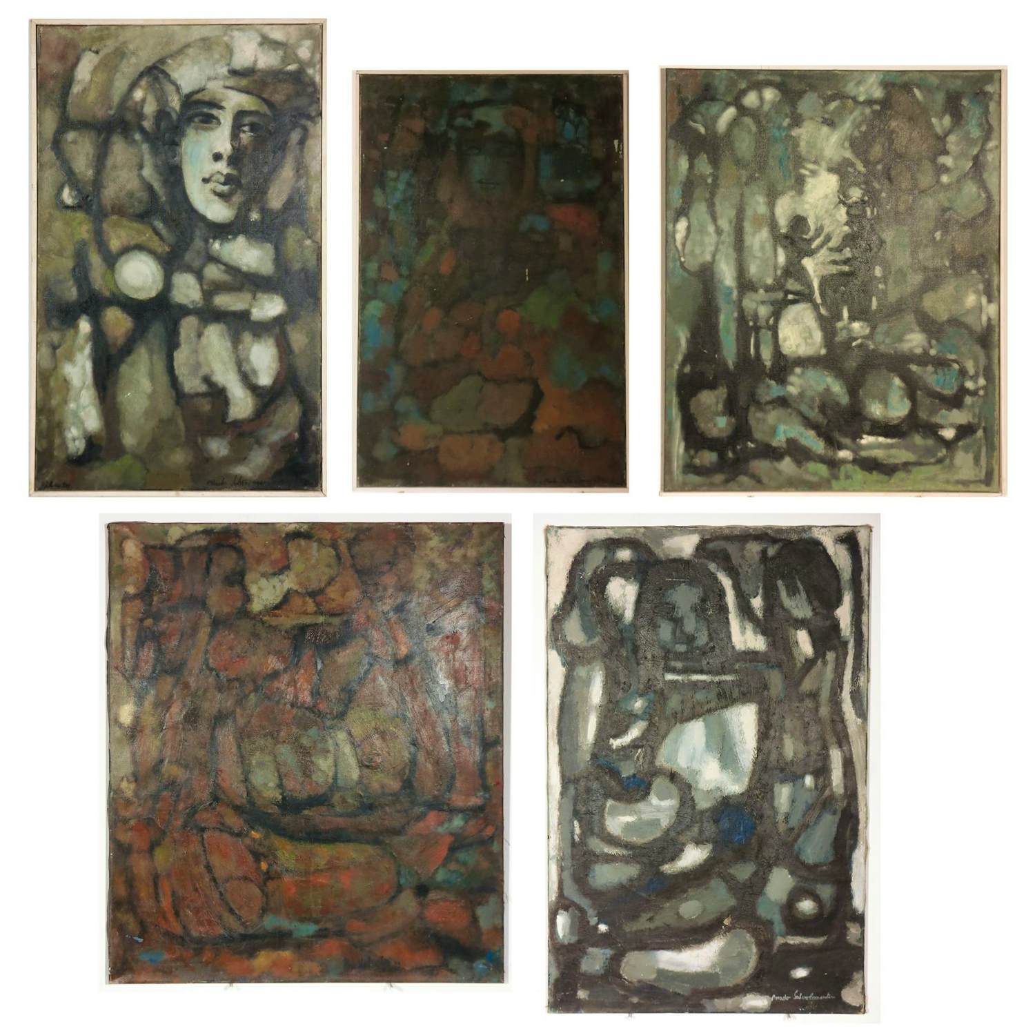Mado Schoolmeesters - Lot van 5 schilderijen op doek kopen? Bied vanaf 150!