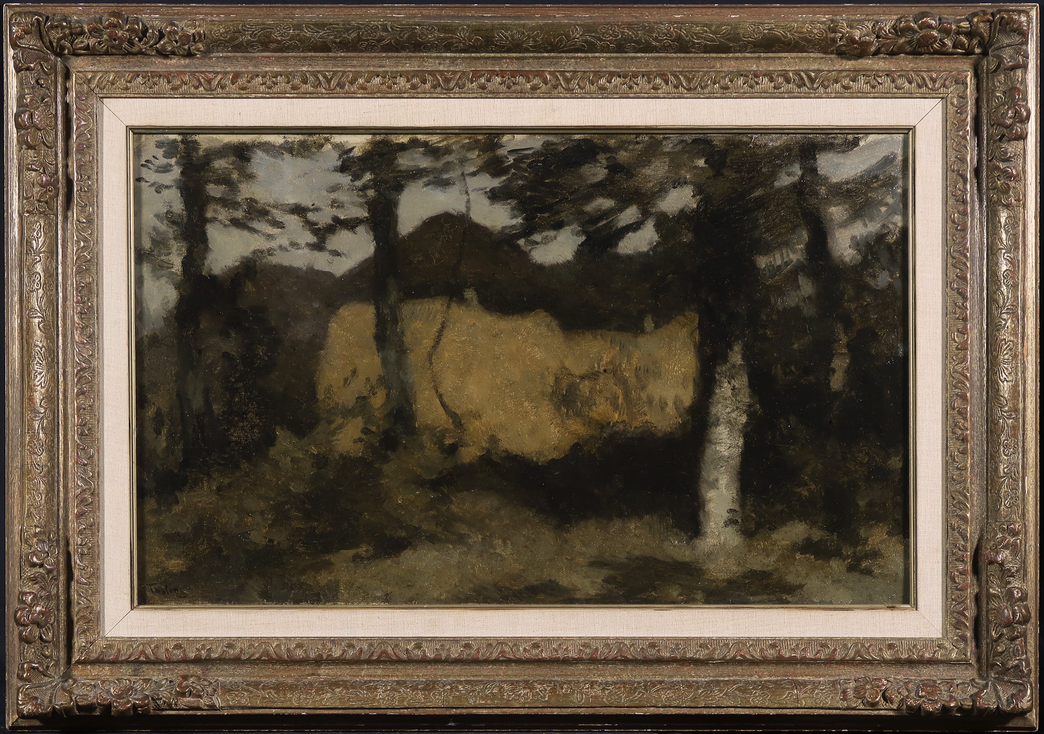 Willem Bastiaan Tholen - Olieverf op doek, Hooibergen - Ingelijst verkocht voor € 1000!