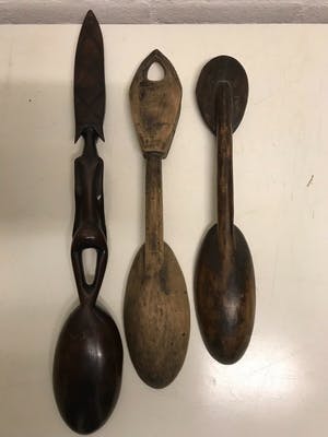 Dogon - 180328 - 3 Tribal used African spoons. kopen? Bied vanaf 45!