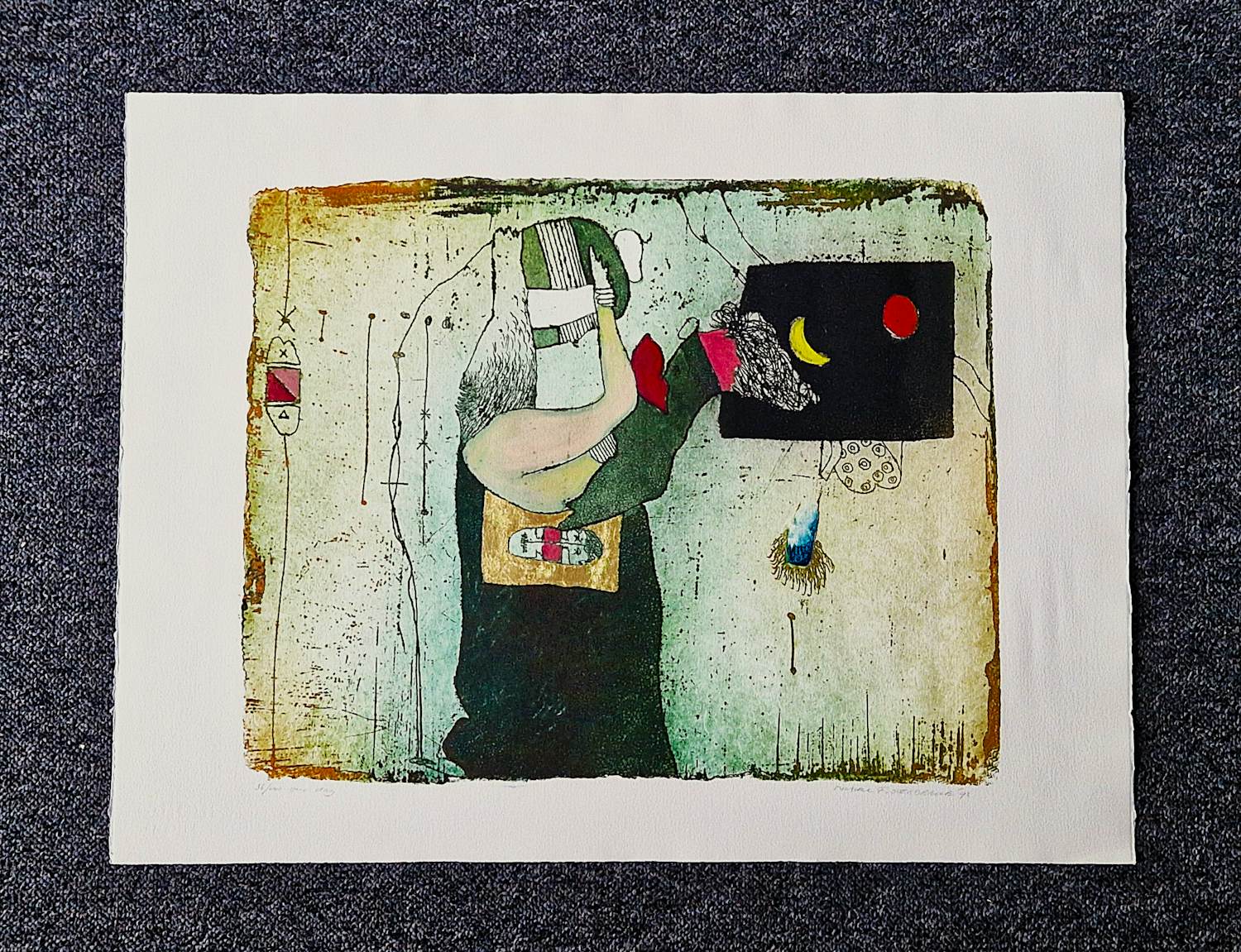 Michel van Overbeeke - Fraaie grote kleuren ets "one day" beperkte oplage (36/100) - gesigneerd kopen? Bied vanaf 40!