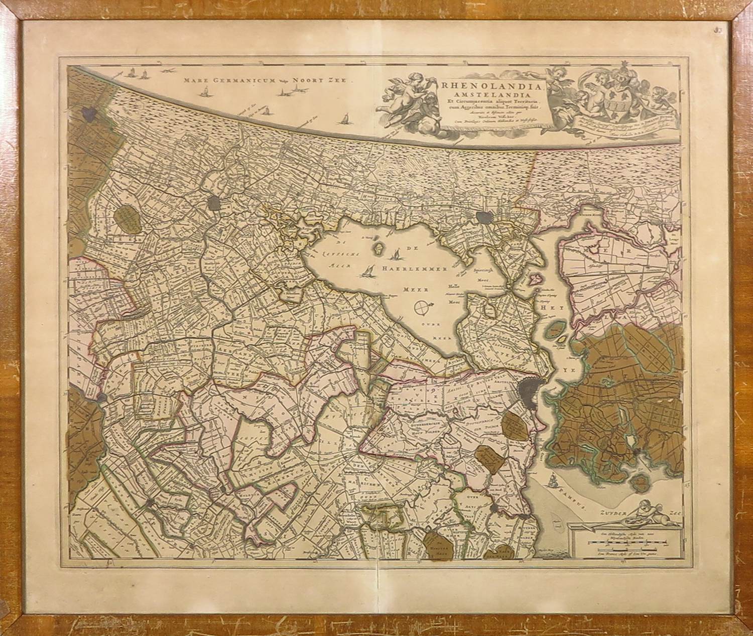 Nicolaes Visscher - Gravure, Kaart 'Rhenolandia Amstelandia' - Ingelijst kopen? Bied vanaf 1!