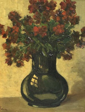 Hein Kever - B9645, Stilleven met rode bloemen in zwarte vaas kopen? Bied vanaf 250!