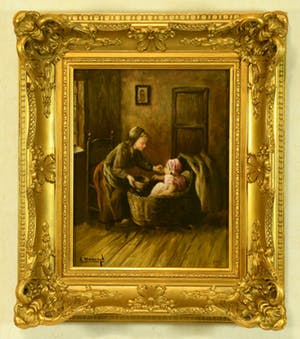 Leendert Verburgh - (1924) - Larense School - "Moeder en Kind " - Olieverf/Paneel - Sign. Lo. kopen? Bied vanaf 120!