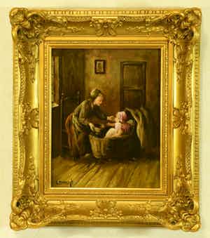 Leendert Verburgh - (1924) - Larense School - "Moeder en Kind " - Olieverf/Paneel - Sign. Lo. verkocht voor € 120!