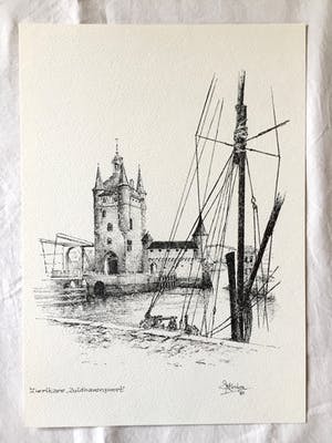 Koster Kees - Kees Koster - Zierikzee "Zuidhavenpoort", Tekening kopen? Bied vanaf 50!