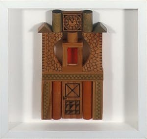 Jeroen Henneman - Tekening en hout assemblage, Gezicht op een straat - Ingelijst (Groot) kopen? Bied vanaf 600!