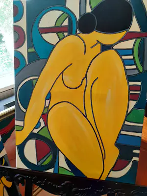 Patricia Kleyman - Acryl op doek. Titel, "Nu au vase rouge sur fond de cubisme " kopen? Bied vanaf 160!