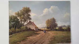 Albert Temming - Landschap met vrouw en kar, koeien en boerderij kopen? Bied vanaf 200!