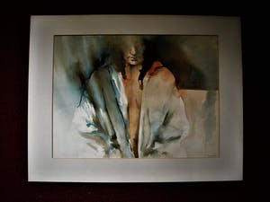 Hans Vanhorck - Groot impressionistisch Aquarel op papier "Vrouw in gedachten" - gesigneerd kopen? Bied vanaf 1!