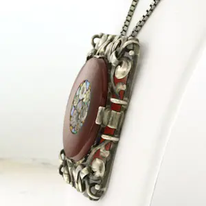 Zilveren collier met hanger met carneool en mozaïek – 32.2 gram – 50 cm lang kopen? Bied vanaf 140!