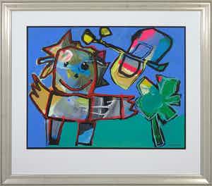 Ad Verstijnen - Acryl op papier, Zonder titel - Ingelijst verkocht voor € 200!