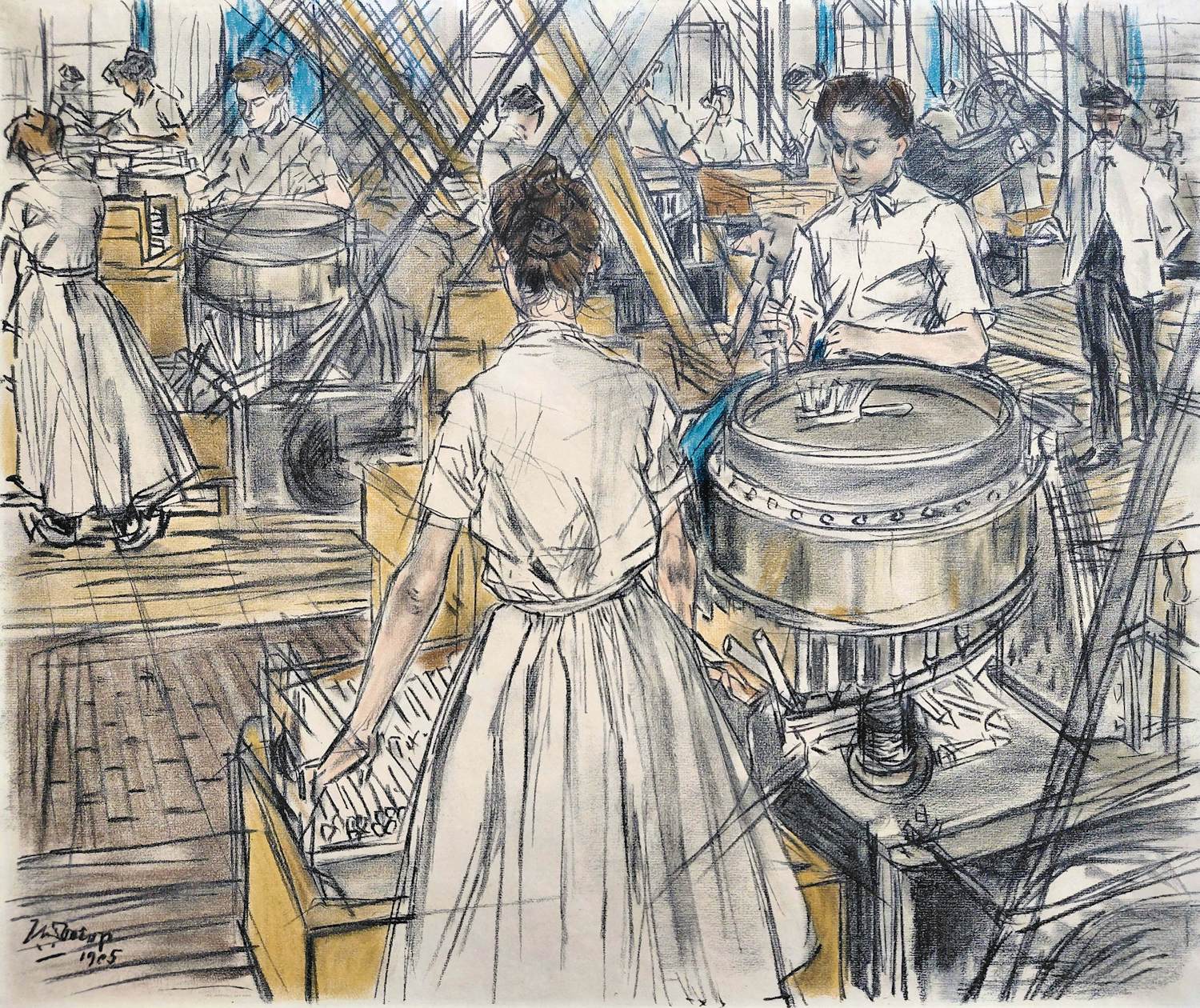 Jan Toorop - Rogneerkamer in kaarsenfabriek, litho (mooi ingelijst) kopen? Bied vanaf 395!