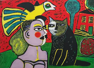 Corneille - handgesigneerde kleurenlitho | 'La maison rouge' | 2002 (INGELIJST) kopen? Bied vanaf 350!