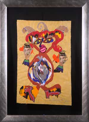 Simon & Bruno - Gemengde techniek op geschept papier, Fantasiefiguur - Ingelijst verkocht voor € 50!