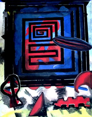 Yolande Brouwers - Aquarel: Labyrinth - val en doorbraak - 1994 kopen? Bied vanaf 15!