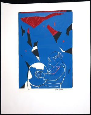 Hans Almekinders - Zeefdruk, Figuur in het blauw kopen? Bied vanaf 1!