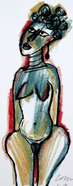 Corneille - Zeefdruk: naakte dame - 1998 verkocht voor € 100!