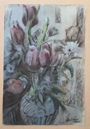 Jan van der Veer - Twee stillevens. Bloemen. Gemengde techniek. kopen? Bied vanaf 39!