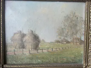 Buy Jacques Pijnenborg - Twee hooimijten Brabants landschap? Bid from 30!