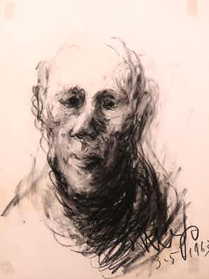 Yvan Theys - Houtskool, Portret verkocht voor € 1!