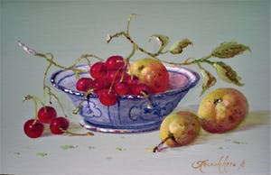 Thomas Heesakkers - Stilleven chinees schaaltje met kersen en appeltjes kopen? Bied vanaf 125!