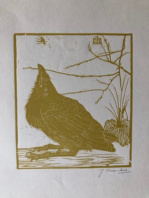 Jan Mankes - Houtsnede kleine kraai kijkend naar mugje - Gesigneerd - 1918 kopen? Bied vanaf 395!
