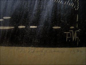 Niet of onleesbaar gesigneerd - Fraaie 1930 gesigneerde Houtsnede "Houtzaagmolen de Nagtegaal Dordrecht" kopen? Bied vanaf 1!